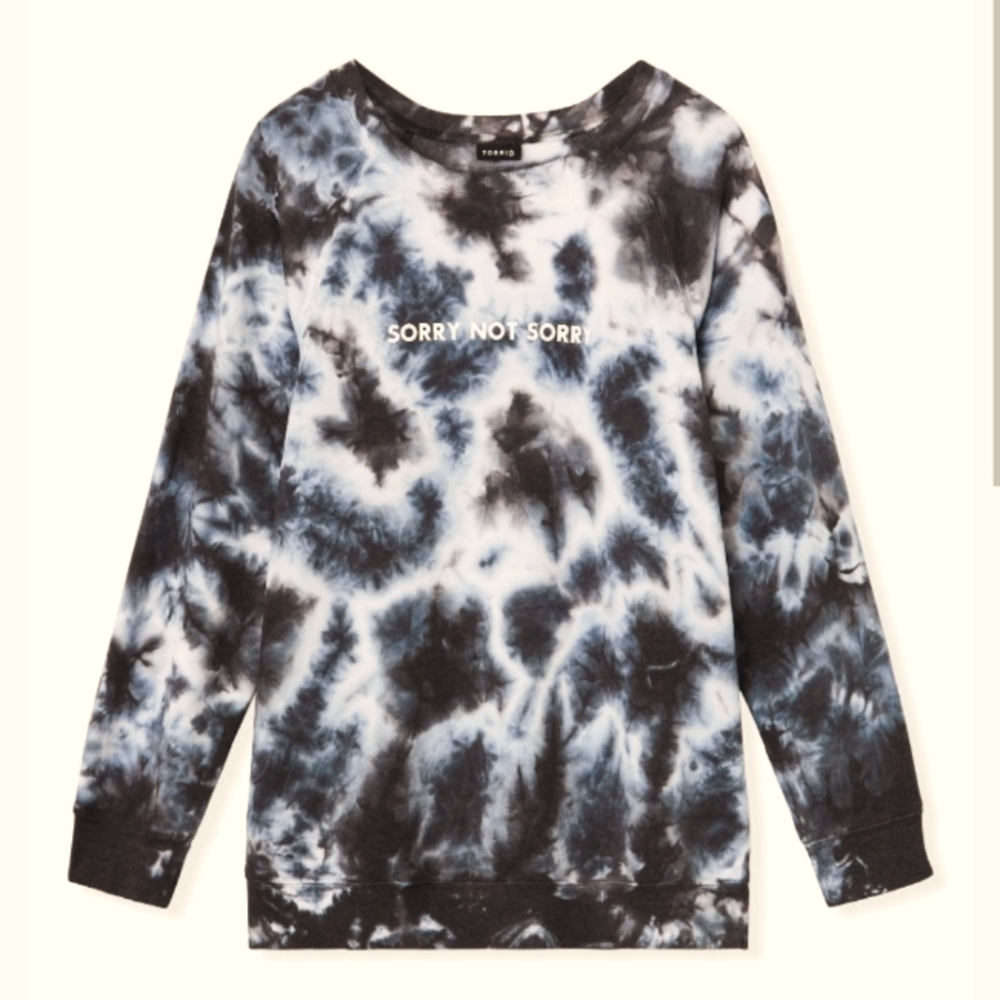 Not Sorry Black & White Tie-Dye Fleece Crew Sweatshirt